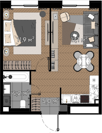 1 комн. квартира, 38.2 м², 1 этаж  (из 23)
