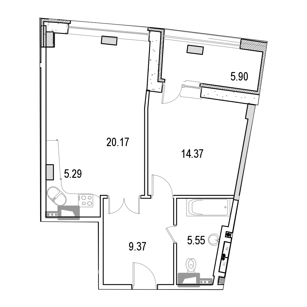 2 комн. квартира, 67 м², 4 этаж 