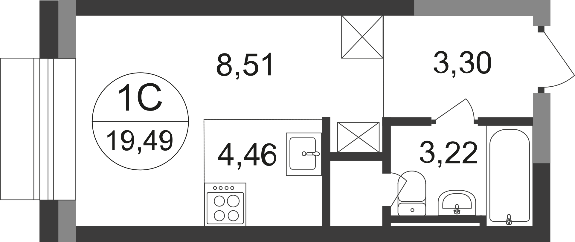 студия, 19.5 м², 17 этаж  (из 22)