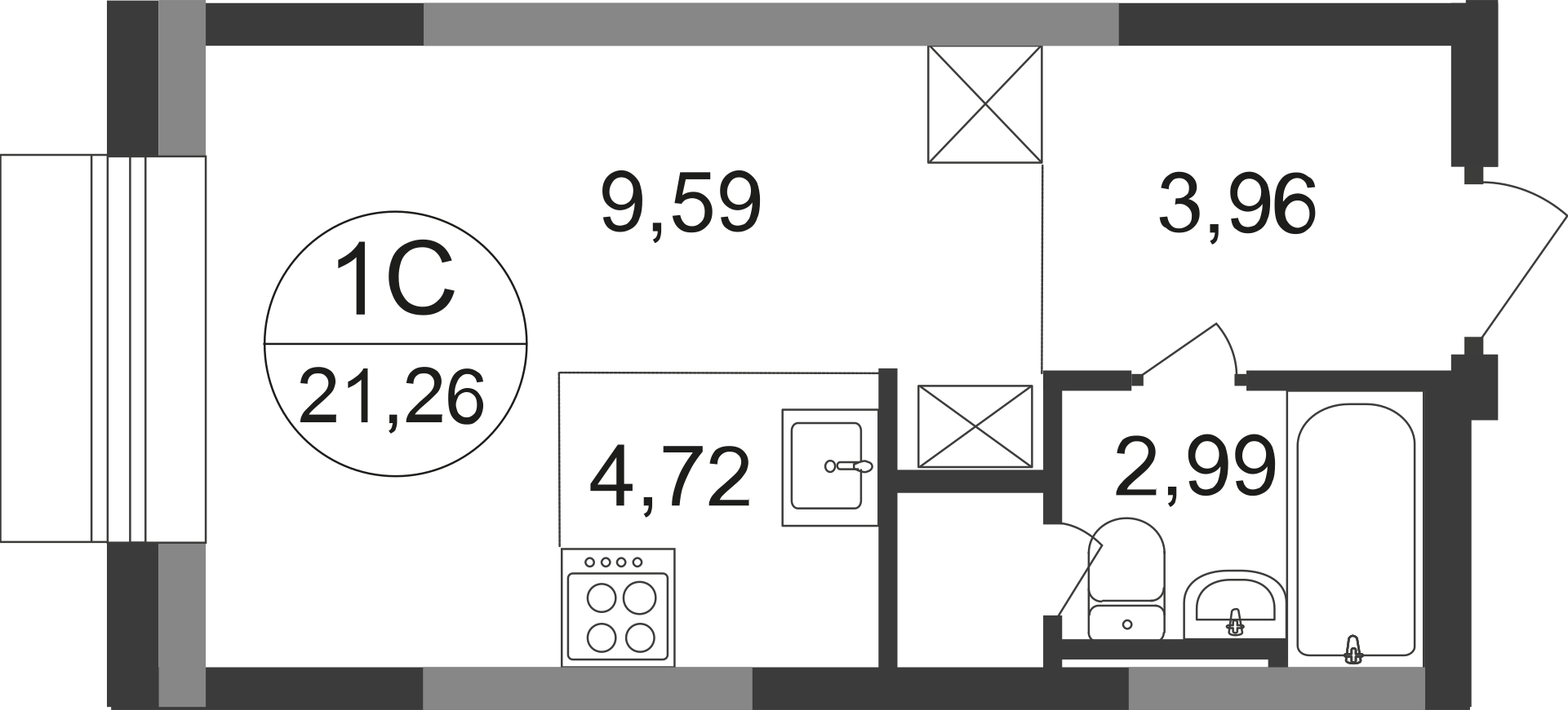 студия, 21.3 м², 17 этаж  (из 22)