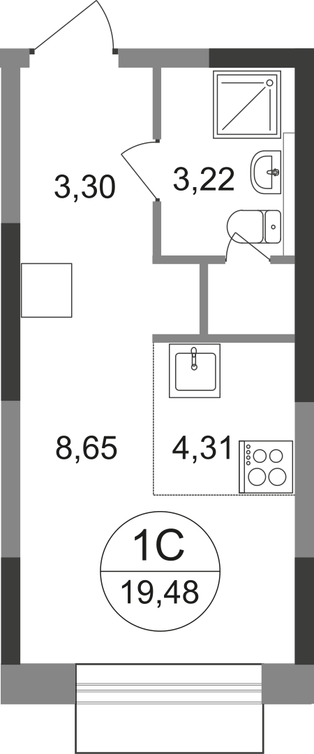 студия, 19.5 м², 18 этаж  (из 22)