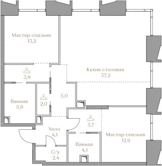 2 комн. квартира, 94.1 м², 10 этаж  (из 18)