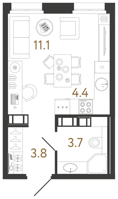 студия, 23 м², 9 этаж 