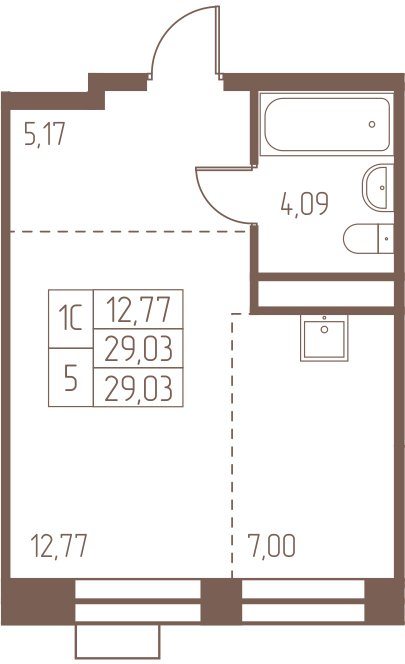 студия, 29 м², 16 этаж 