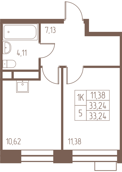1 комн. квартира, 33.2 м², 23 этаж 