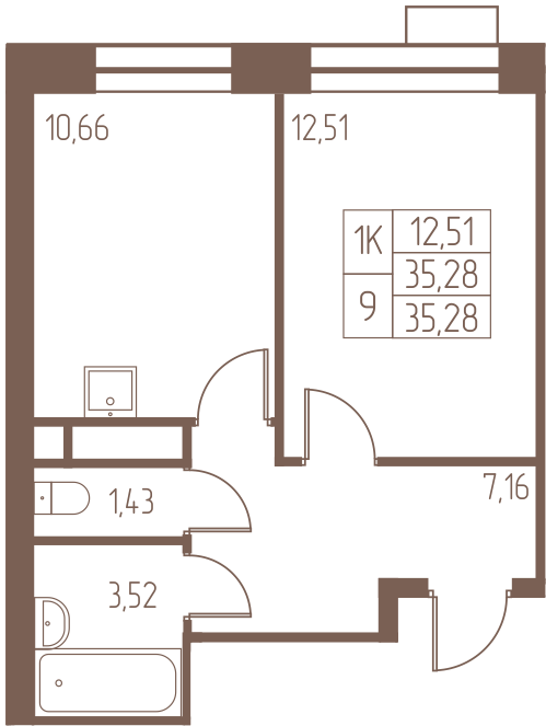 1 комн. квартира, 35.3 м², 18 этаж 