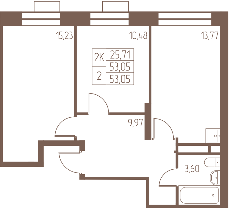 2 комн. квартира, 53 м², 18 этаж 