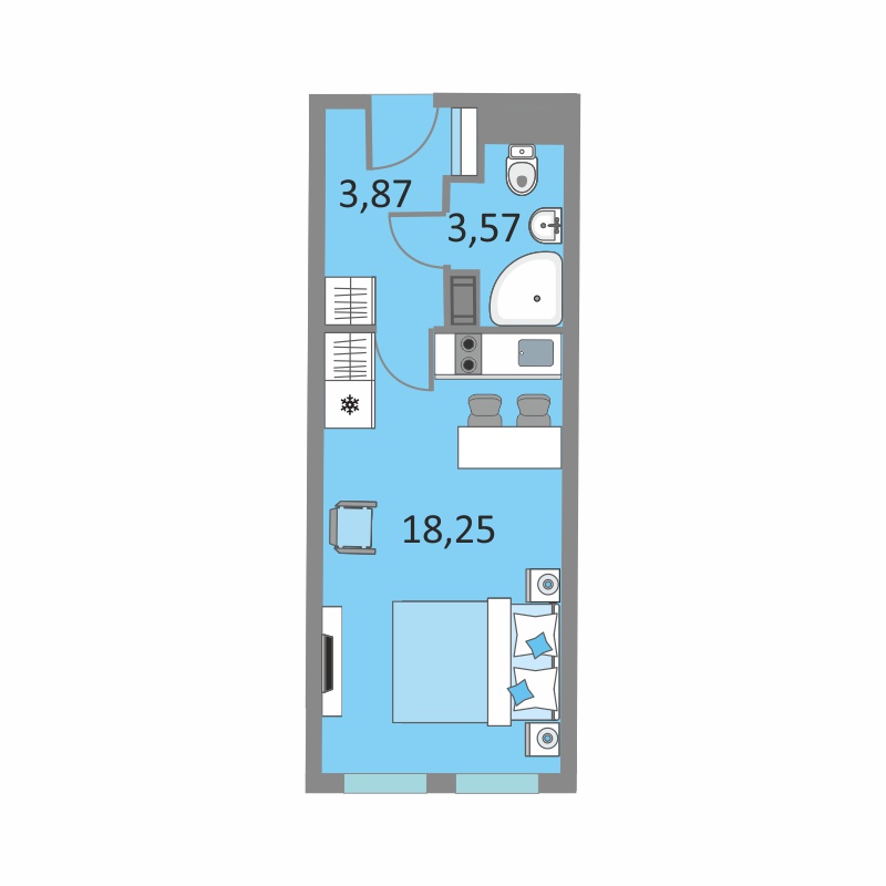 студия, 26.3 м², 13 этаж 