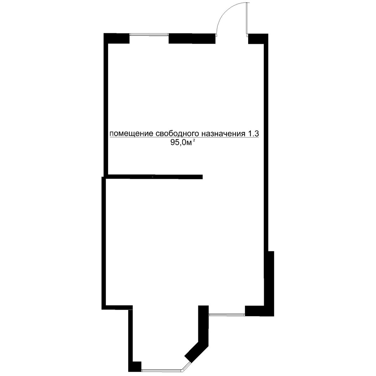 квартира со свободной планировкой, 95 м², 1 этаж 