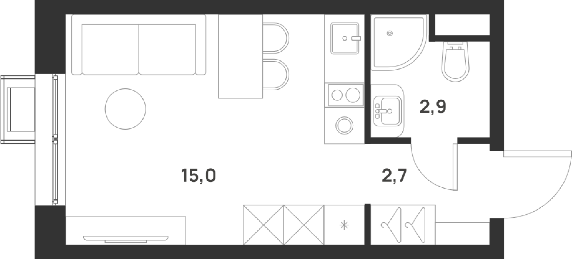 студия, 20.6 м², 14 этаж 