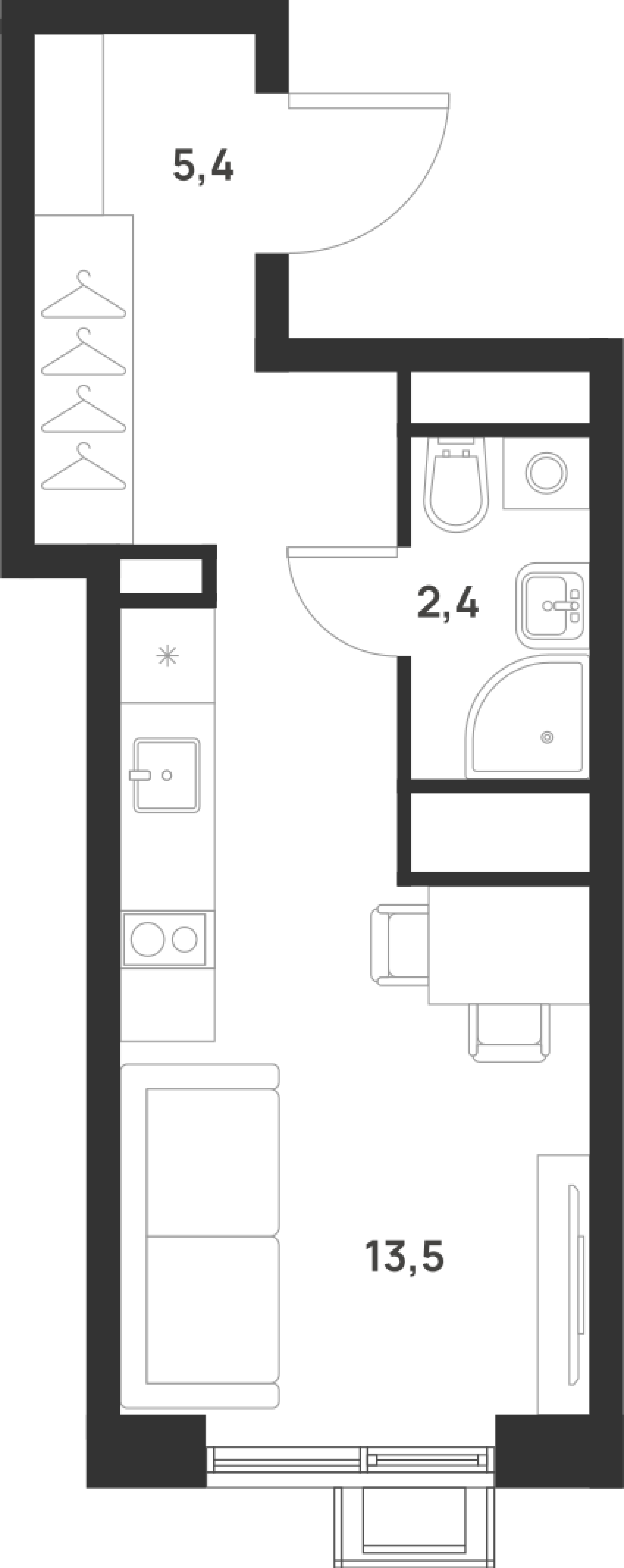 студия, 21.3 м², 15 этаж 