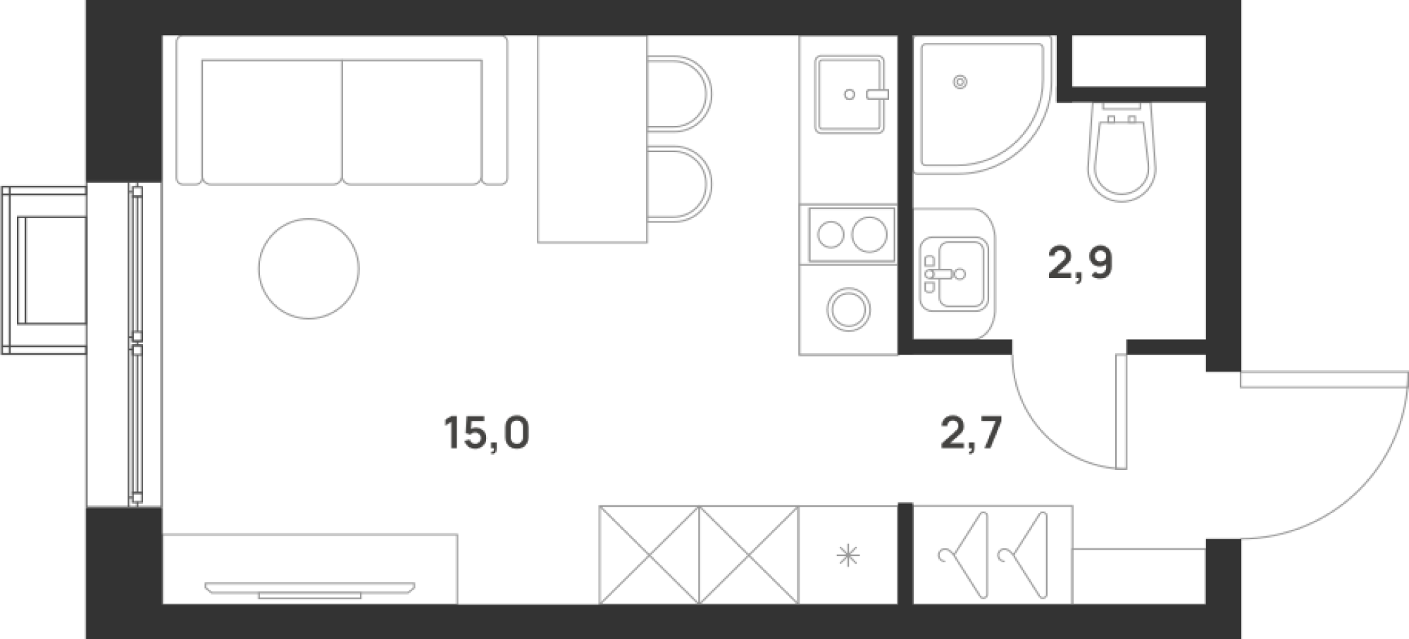 студия, 20.6 м², 8 этаж 