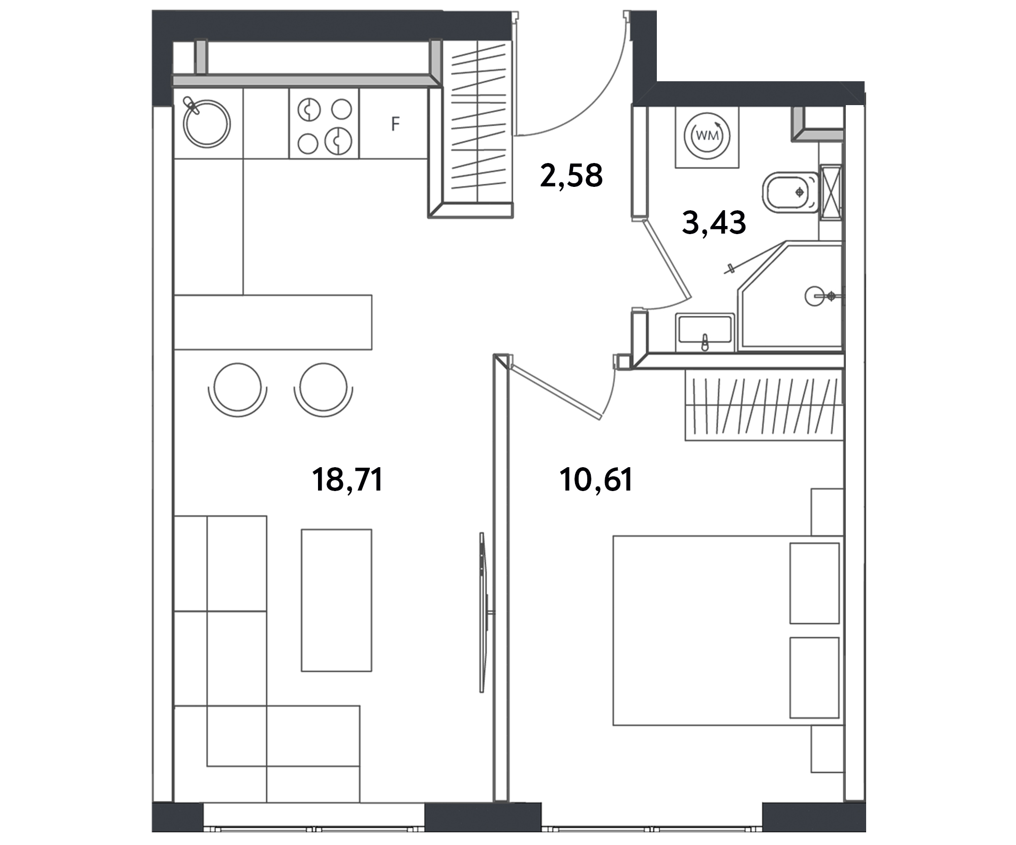1 комн. квартира, 35.3 м², 24 этаж 