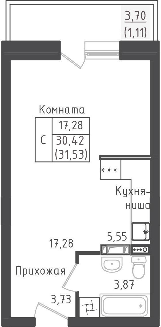 студия, 31.5 м², 5 этаж 