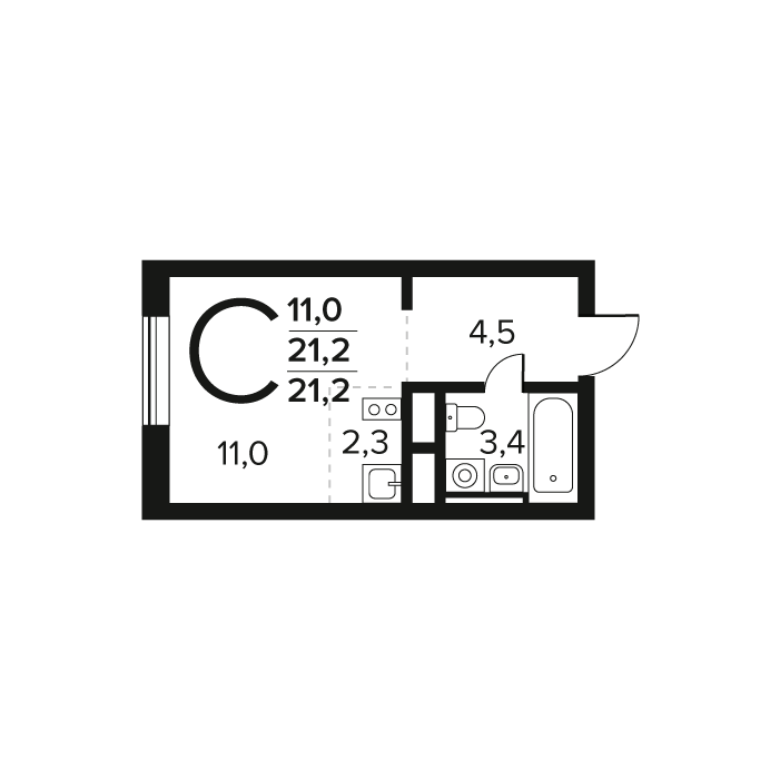 студия, 21.2 м², 9 этаж 