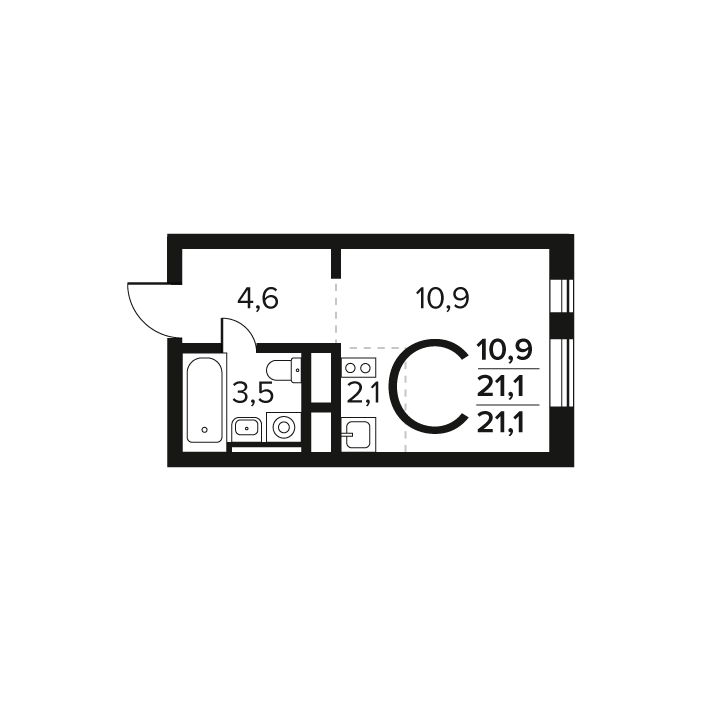 студия, 21.1 м², 9 этаж 