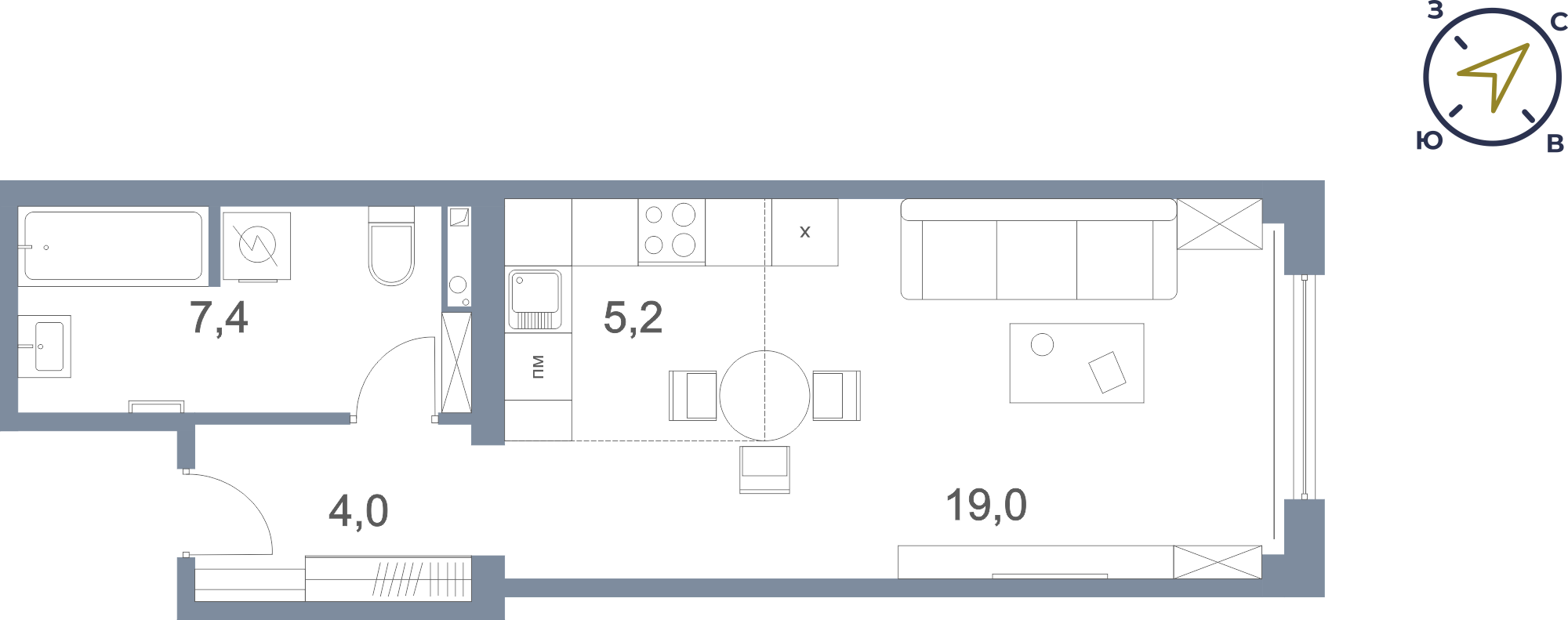 1 комн. квартира, 35.8 м², 1 этаж 
