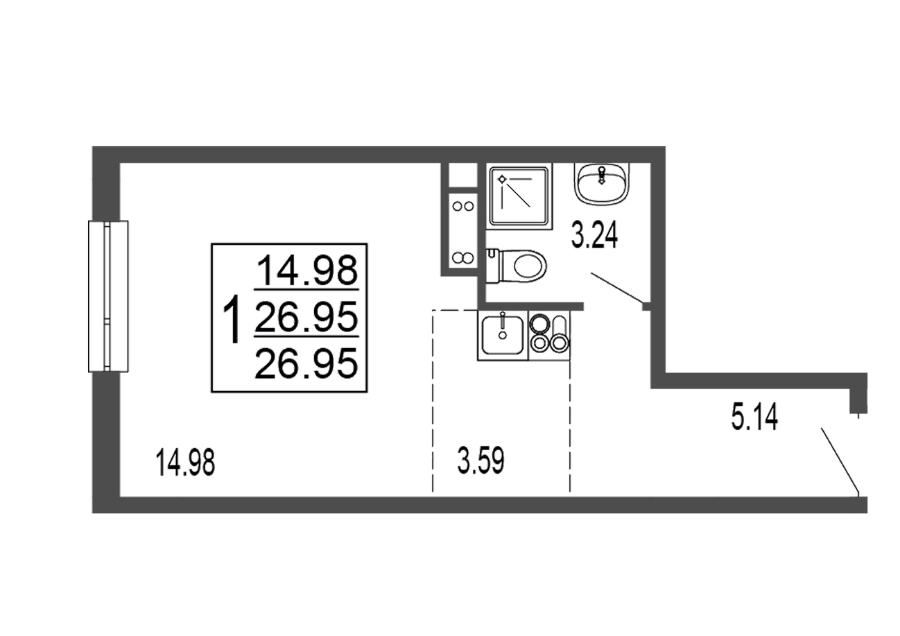 студия, 27.6 м², 3 этаж 
