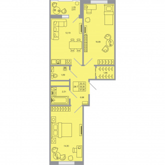 2 комн. квартира, 57.1 м², 15 этаж 