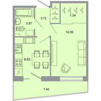 1 комн. квартира, 32.5 м², 5 этаж 