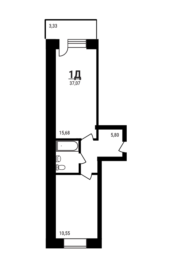 1 комн. квартира, 37.1 м², 5 этаж 