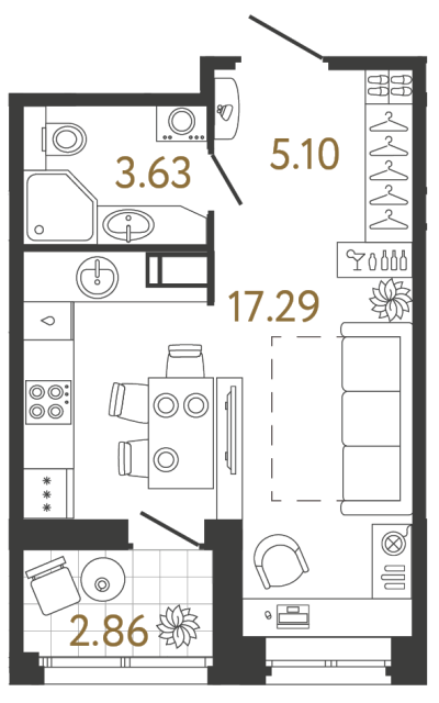 студия, 26 м², 8 этаж 