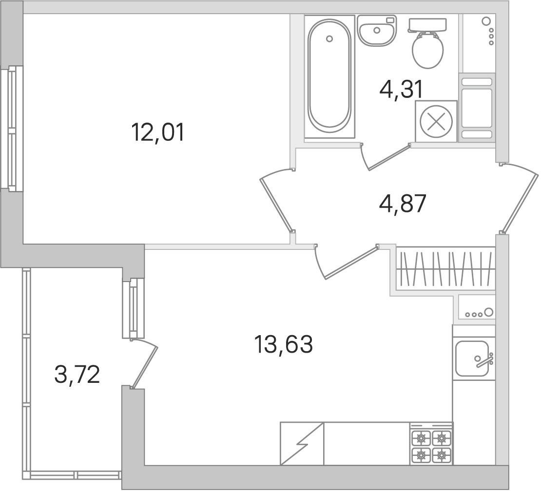 1 комн. квартира, 34.8 м², 6 этаж 