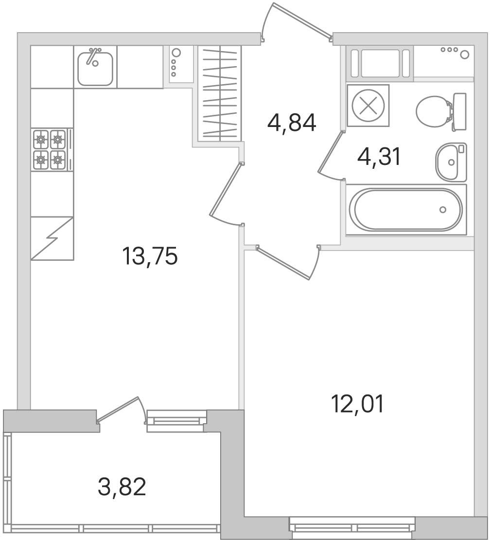 1 комн. квартира, 34.9 м², 4 этаж 