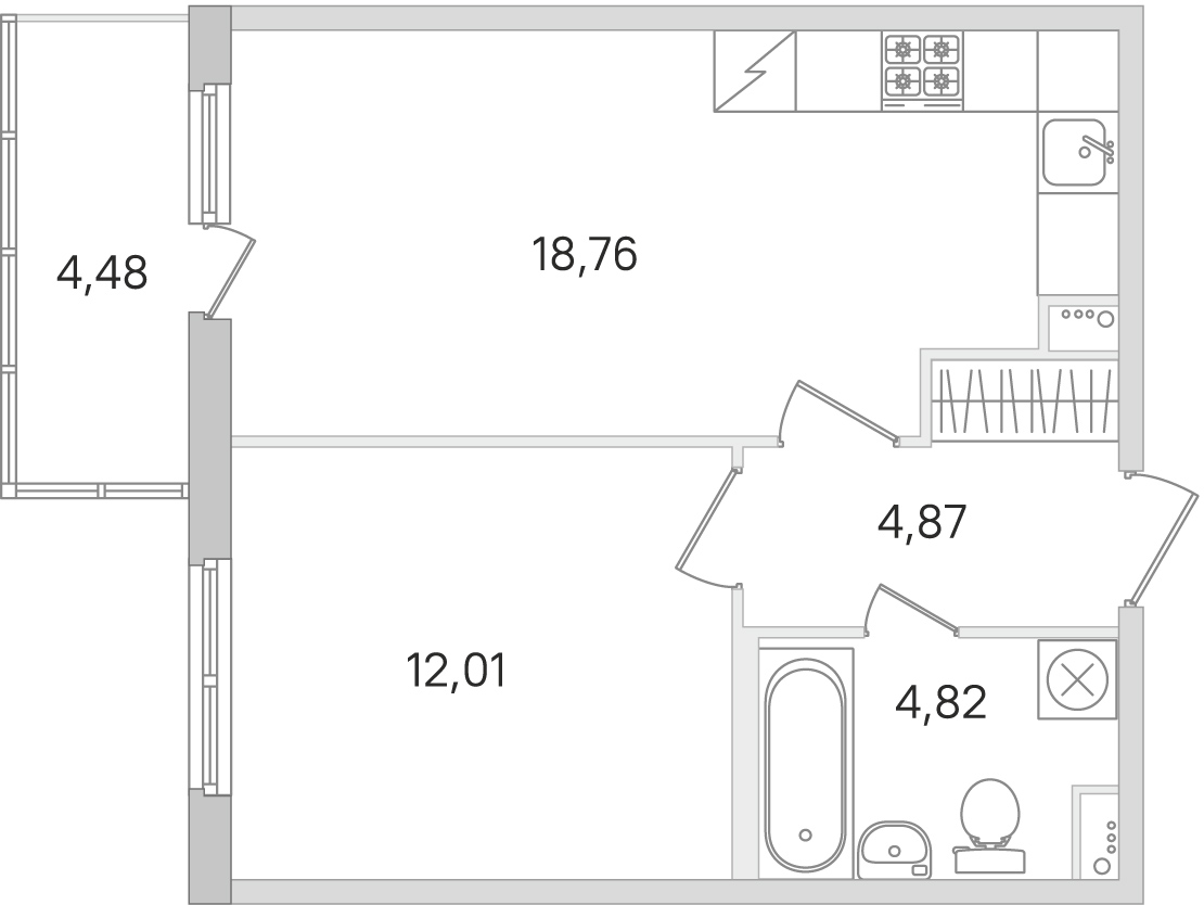 1 комн. квартира, 40.5 м², 2 этаж 