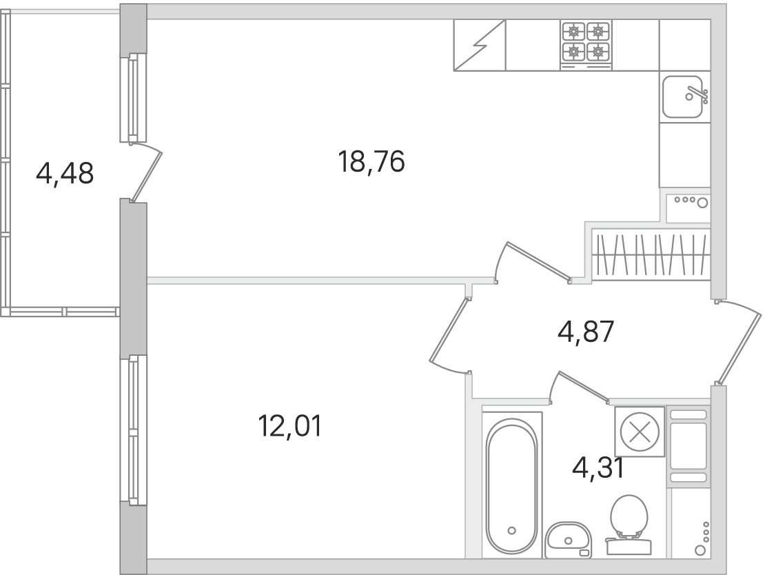 1 комн. квартира, 40 м², 8 этаж 