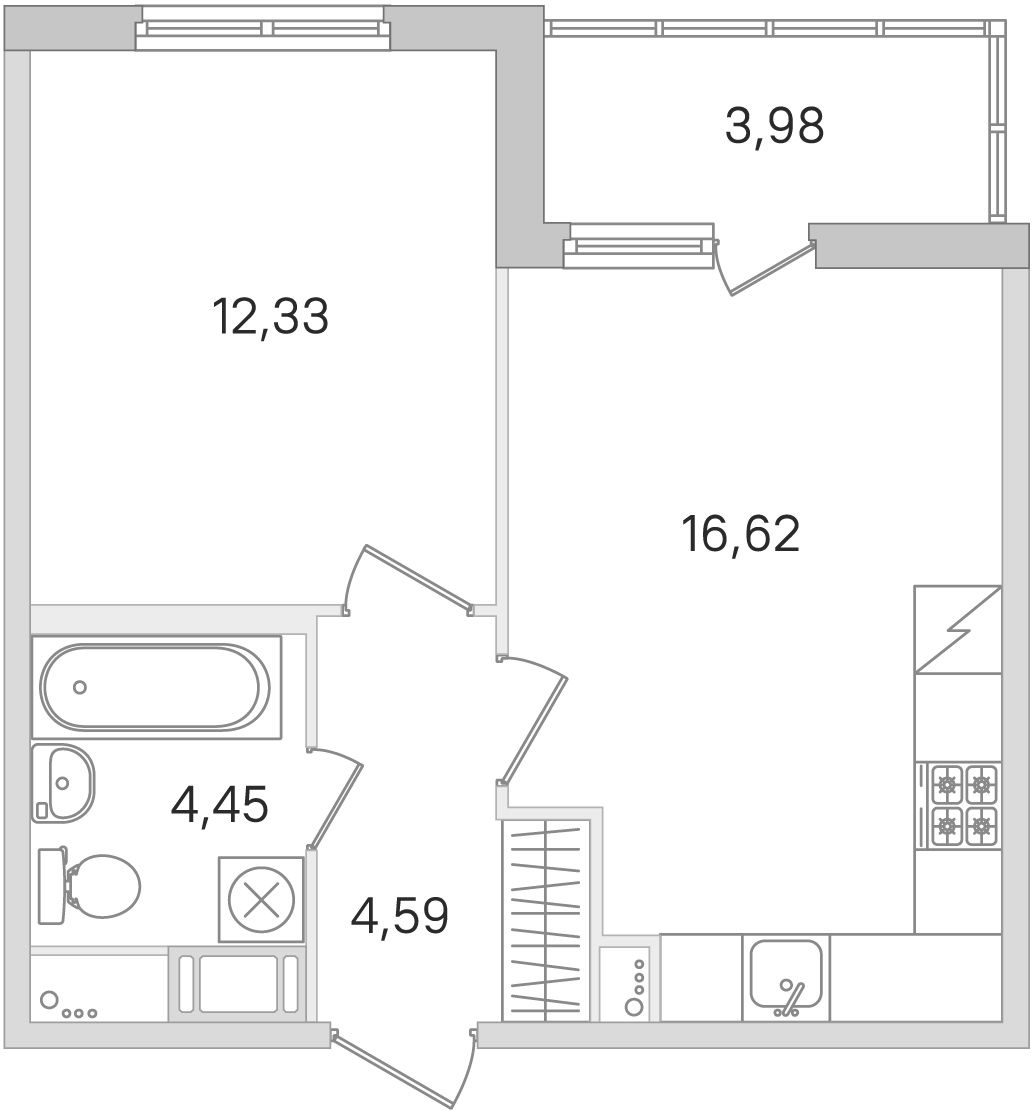 1 комн. квартира, 38 м², 3 этаж 