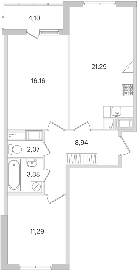 2 комн. квартира, 63.1 м², 4 этаж 