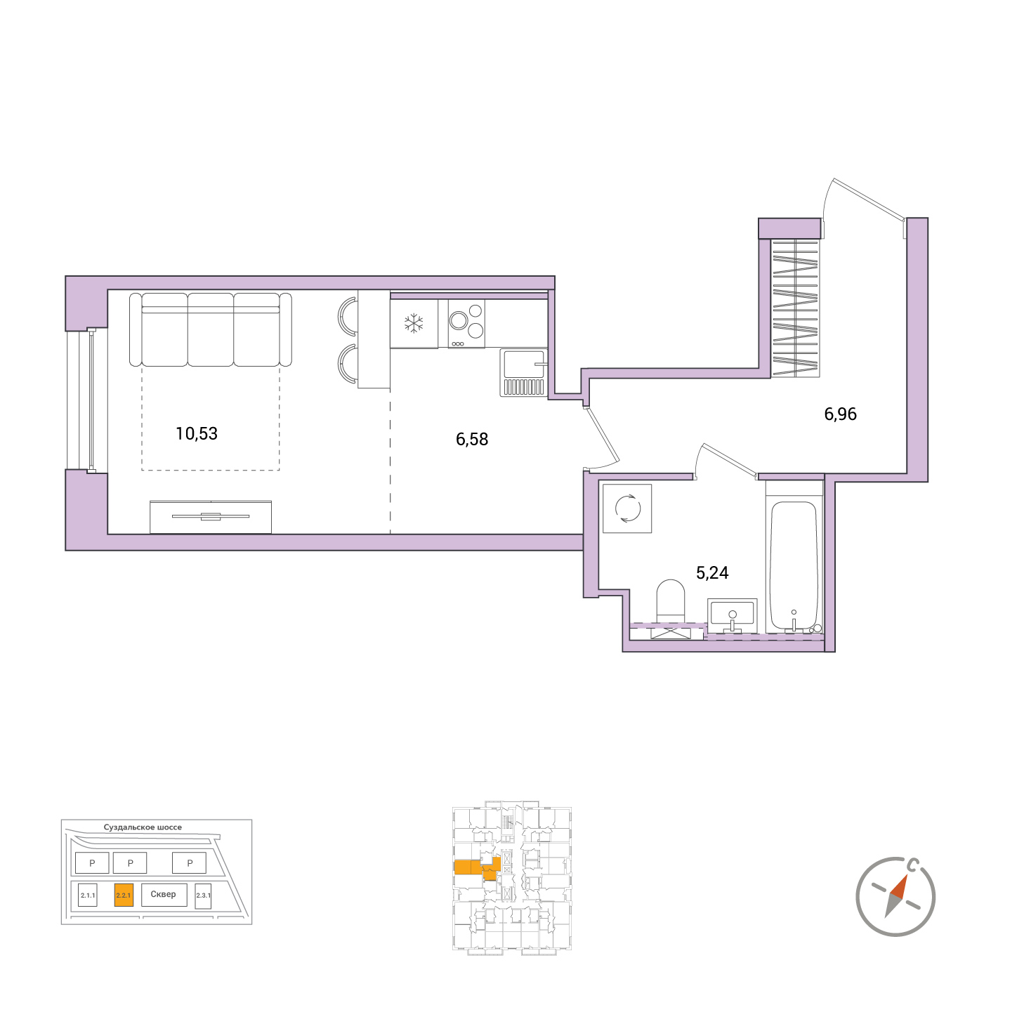 студия, 29.3 м², 2 этаж 