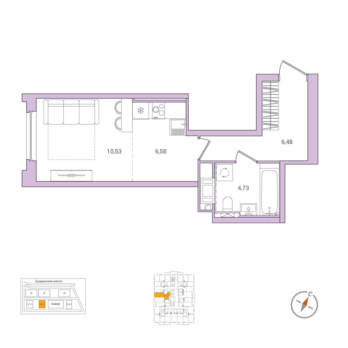 студия, 28.3 м², 4 этаж 