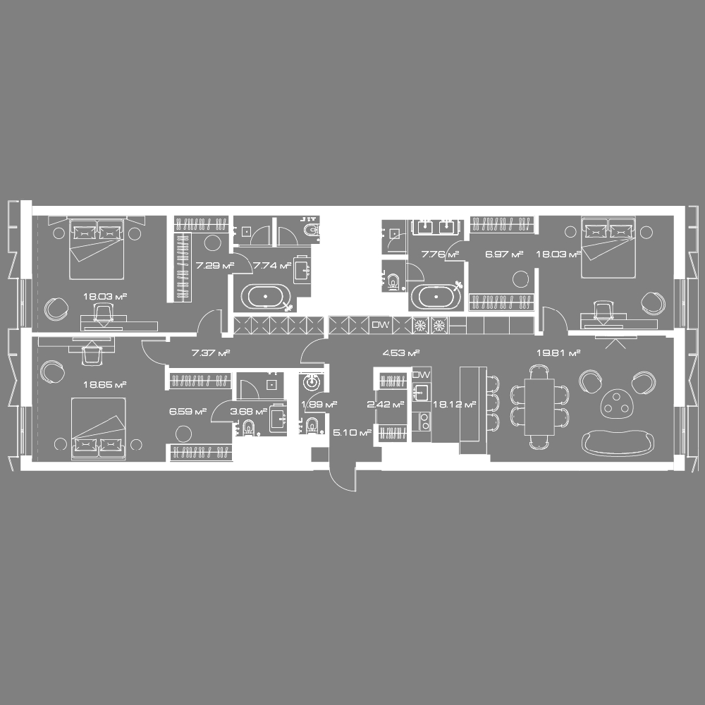3 комн. квартира, 158 м², 16 этаж 