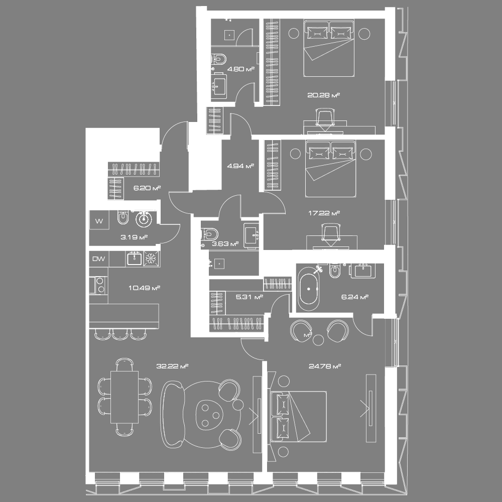 3 комн. квартира, 142.1 м², 16 этаж 