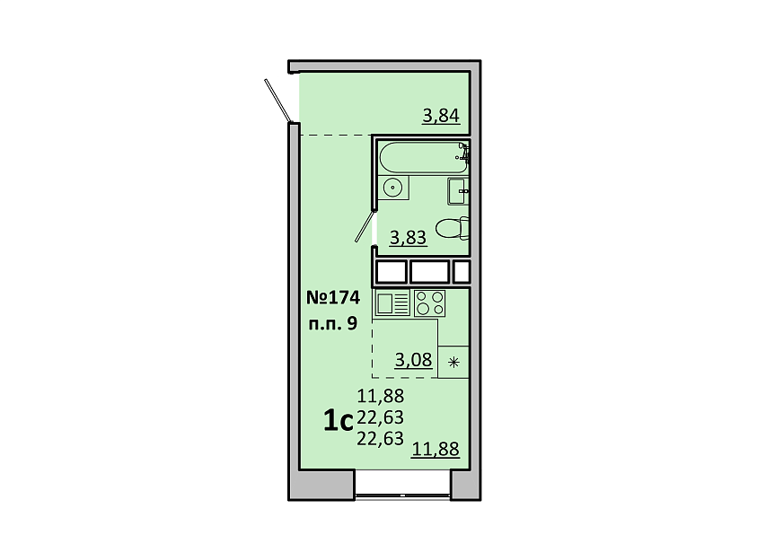 студия, 22.6 м², 17 этаж 