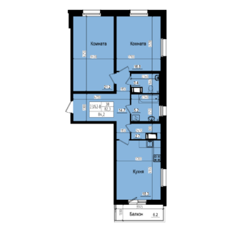 2 комн. квартира, 82.3 м², 8 этаж 