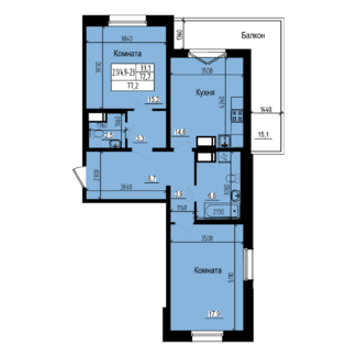 2 комн. квартира, 72.7 м², 20 этаж 