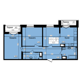 2 комн. квартира, 81 м², 15 этаж 