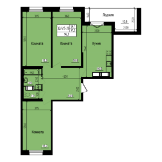 3 комн. квартира, 91.3 м², 22 этаж 
