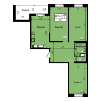 3 комн. квартира, 91 м², 23 этаж 
