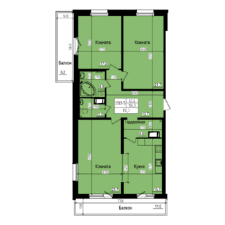 3 комн. квартира, 104.5 м², 12 этаж 