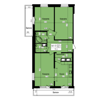 3 комн. квартира, 104.1 м², 18 этаж 