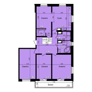 4 комн. квартира, 124.7 м², 8 этаж 