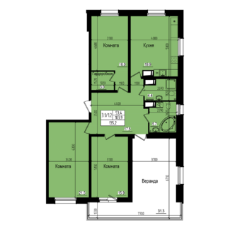 3 комн. квартира, 103.9 м², 2 этаж 