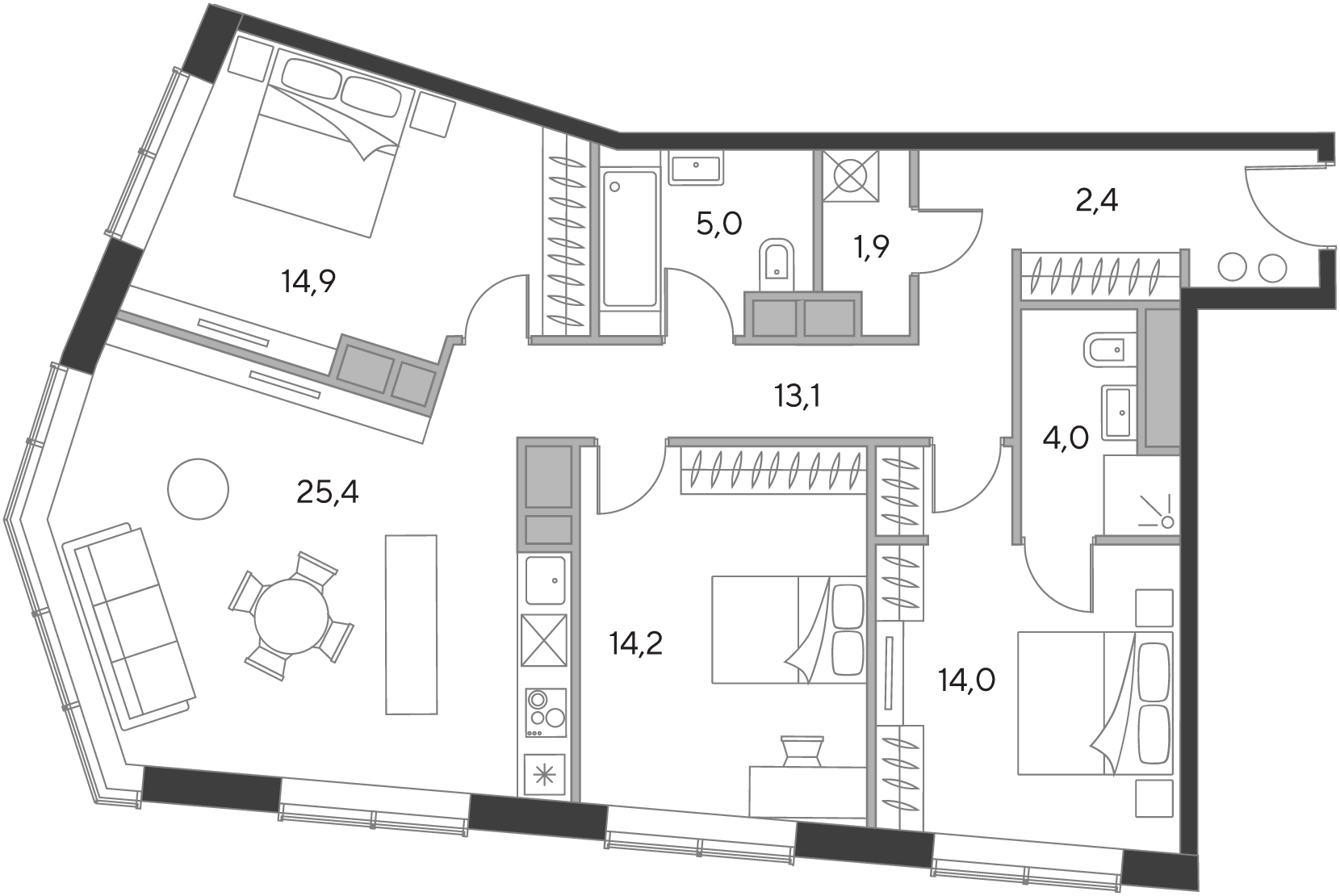 3 комн. квартира, 94.4 м², 18 этаж  (из 21)