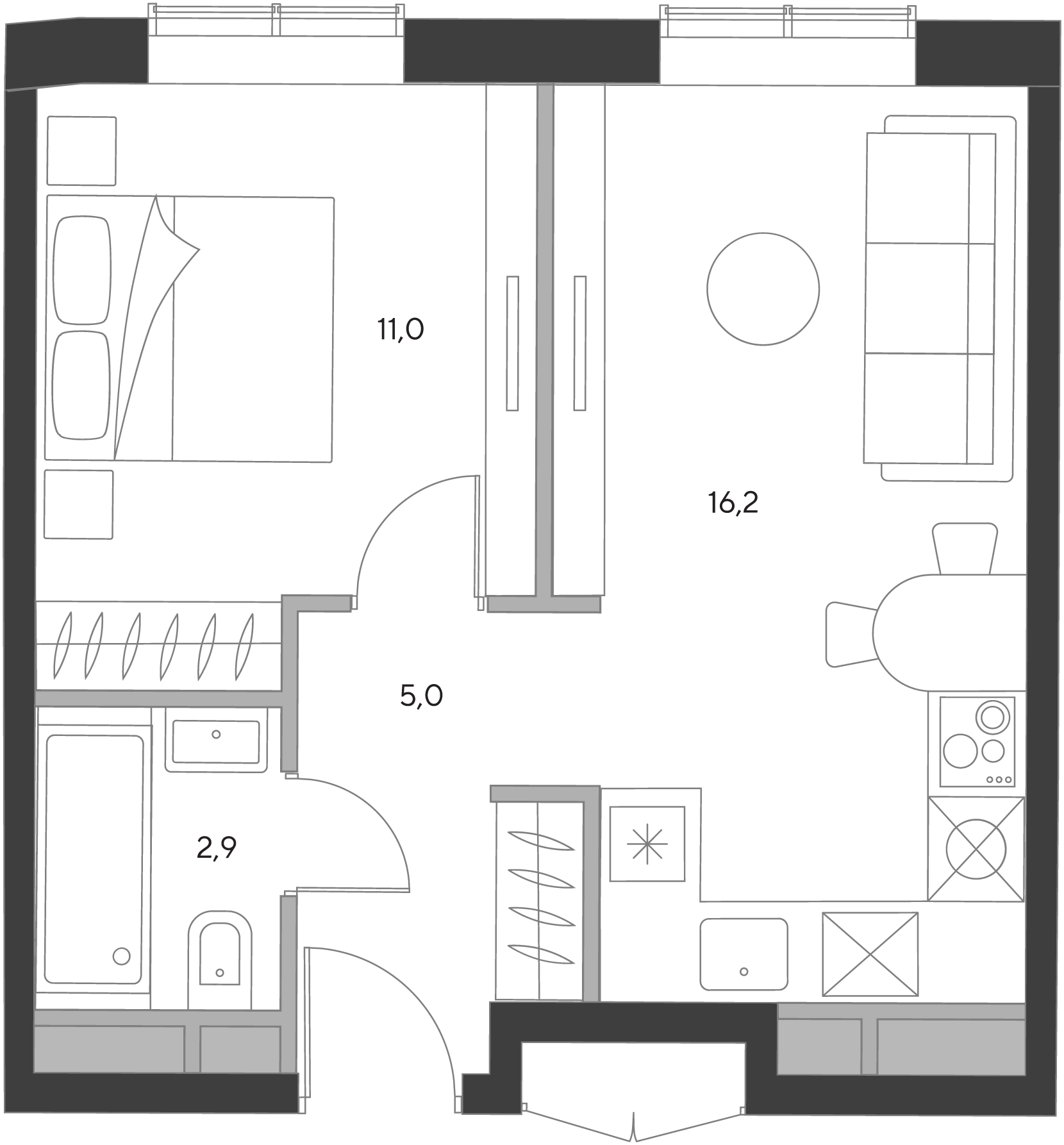 1 комн. квартира, 34.6 м², 21 этаж  (из 21)