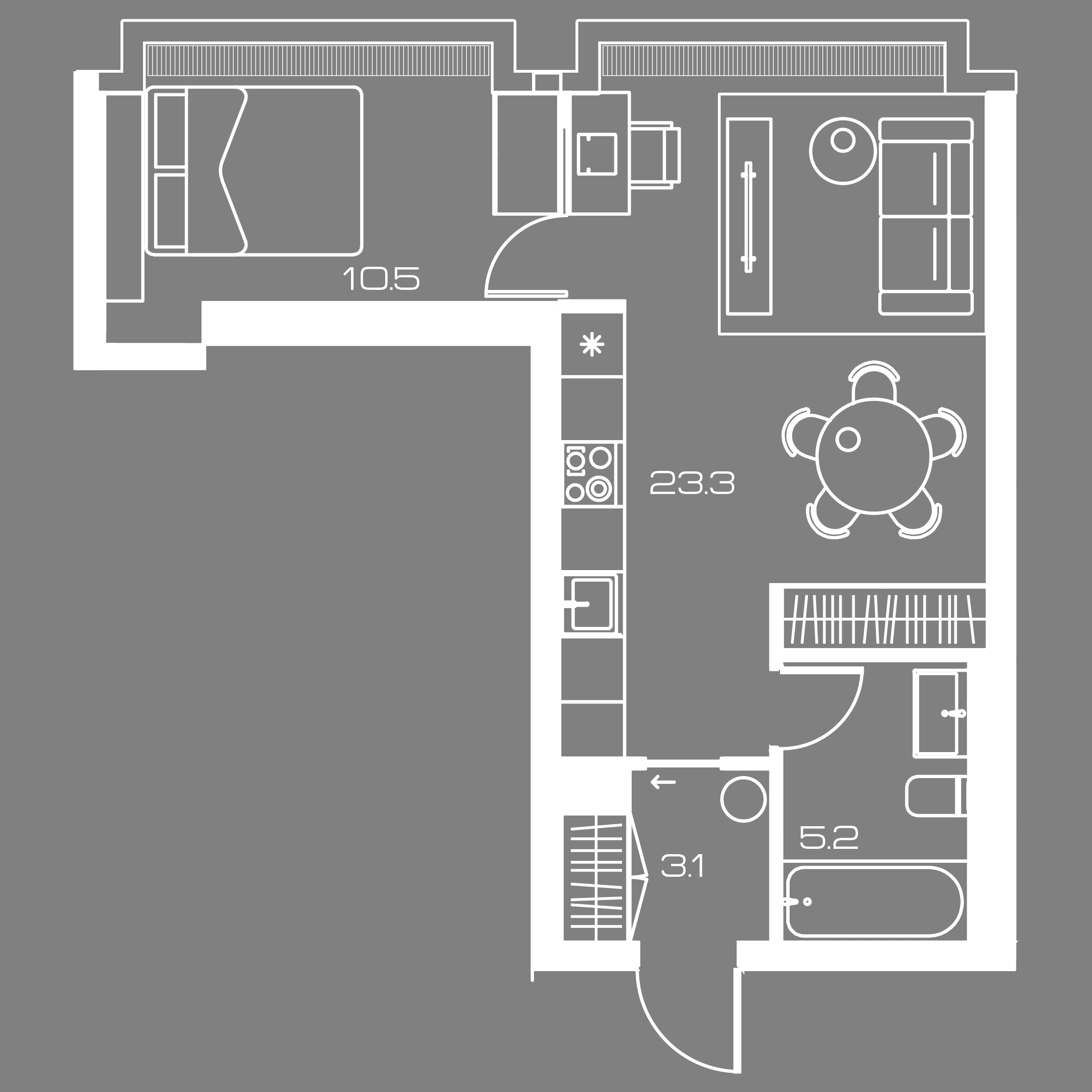 студия, 42.1 м², 7 этаж 