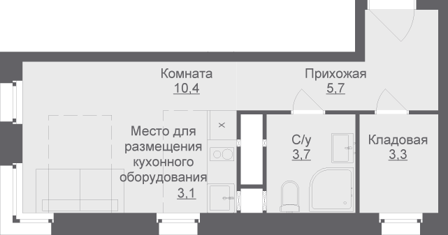 студия, 26.2 м², 14 этаж 